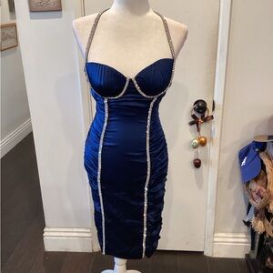 Vintage Marciano Midnight Blue Dress with Rhinestone Trim